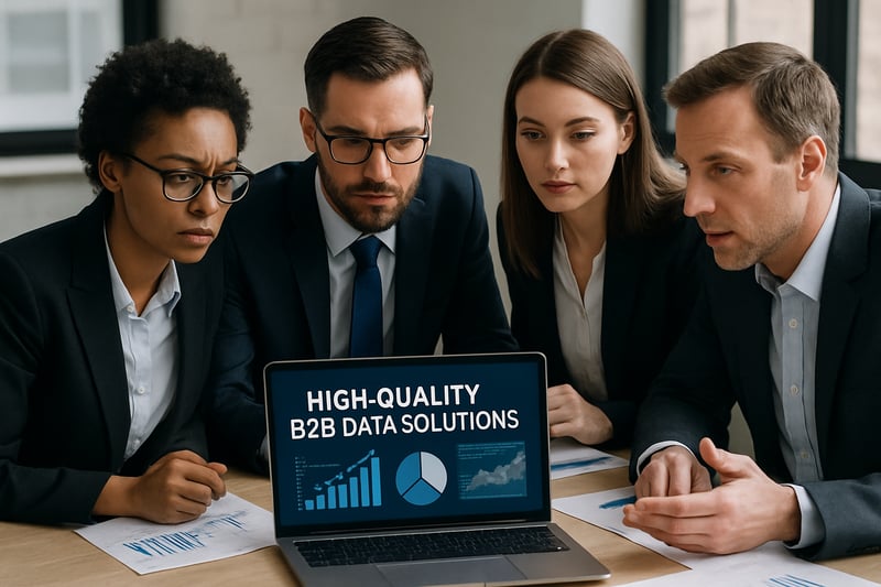 Business professionals analyzing high-quality B2B data solutions. Business professionals analyzing high-quality B2B data solutions.